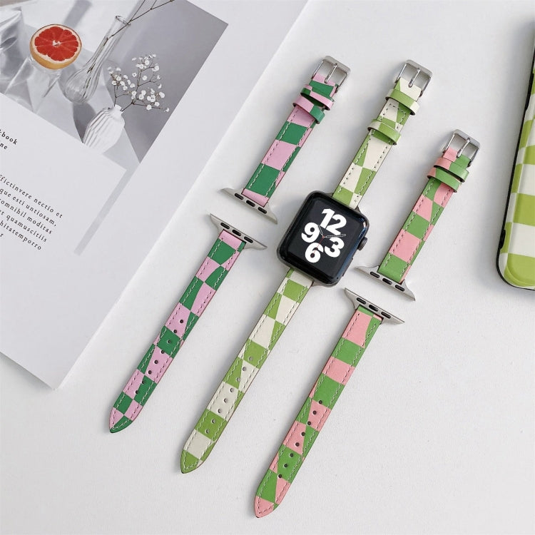 Slimming Checkerboard Leather Replacement Strap Watchband For Apple Watch Series