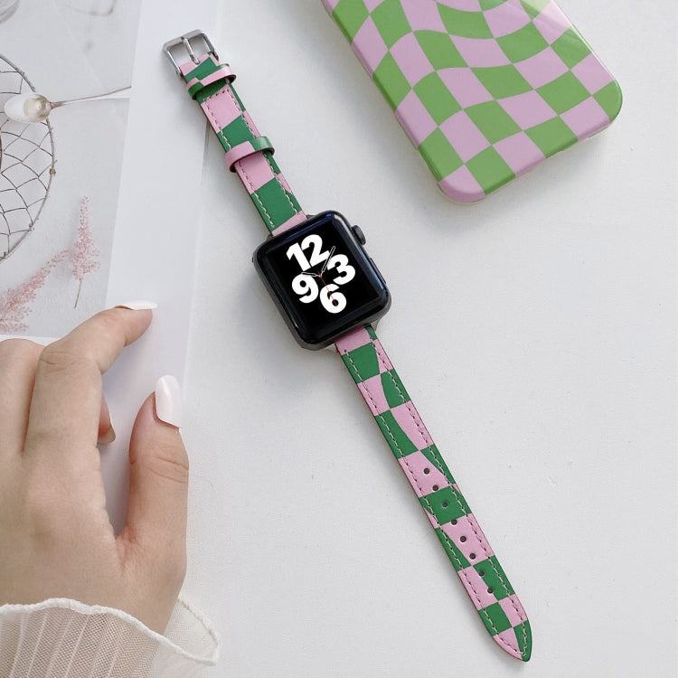 Slimming Checkerboard Leather Replacement Strap Watchband For Apple Watch Series