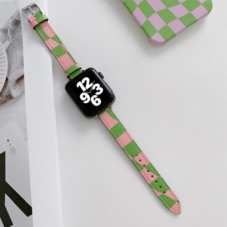 Slimming Checkerboard Leather Replacement Strap Watchband For Apple Watch Series