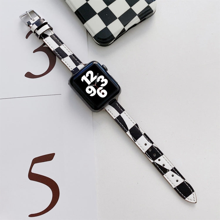 Slimming Checkerboard Leather Replacement Strap Watchband For Apple Watch Series