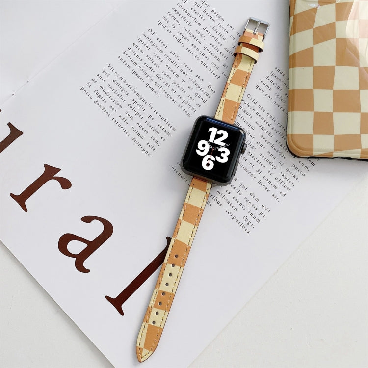 Slimming Checkerboard Leather Replacement Strap Watchband For Apple Watch Series