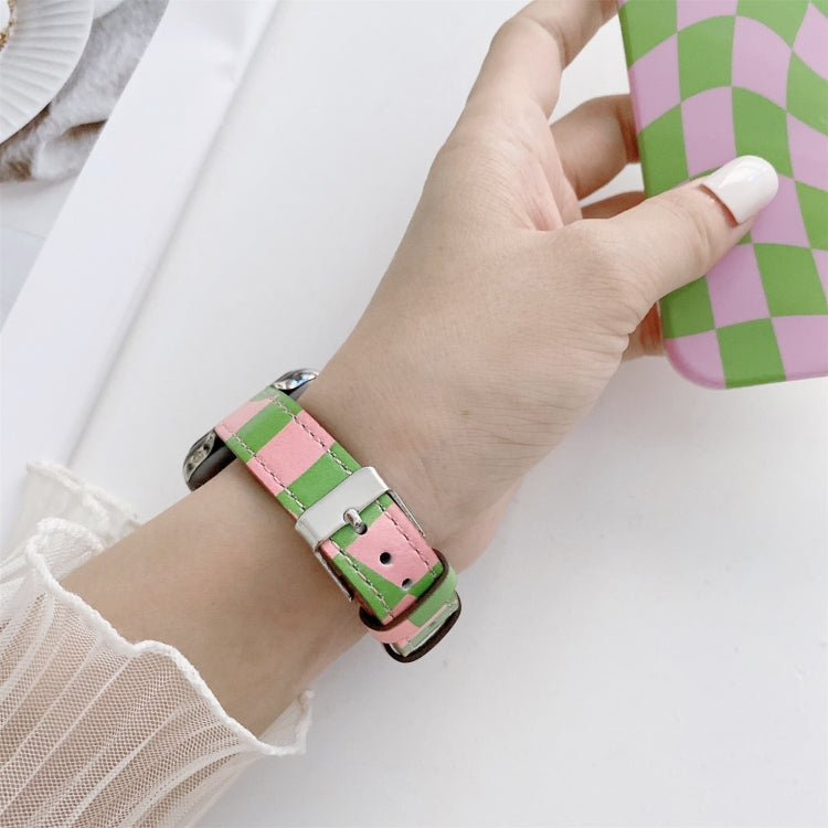 Slimming Checkerboard Leather Replacement Strap Watchband For Apple Watch Series