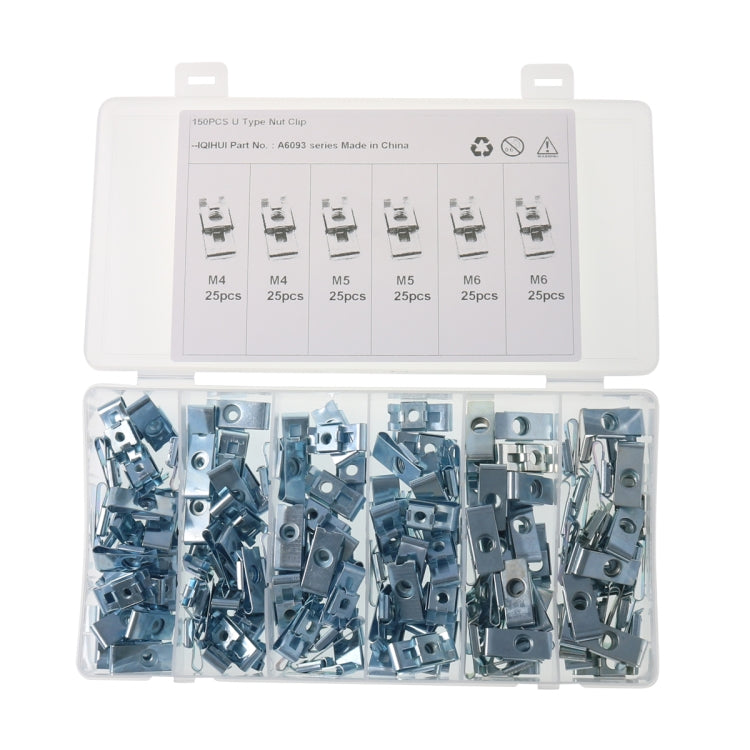 150 PCS Car M4/M5/M6 Fastener Clips Base U-shaped Clip Nut