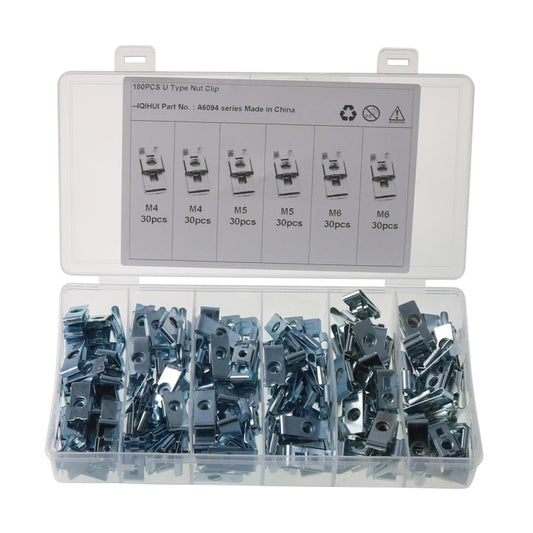 180 PCS Car M4/M5/M6 Fastener Clips Base U-shaped Clip Nut