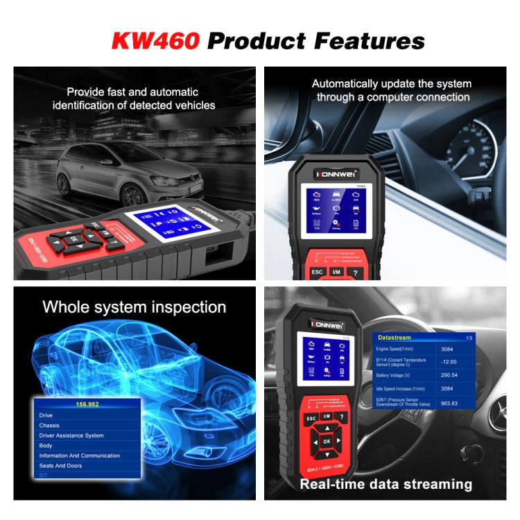 KONNWEI KW460 Car 2.8 inch 12V Lead-acid Battery Tester Fault Diagnosis Instrument