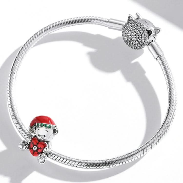 S925 Sterling Silver Christmas Bear Beads DIY Bracelet Necklace Accessories