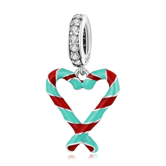 S925 Sterling Silver Heart Candy Cane Pendant DIY Bracelet Necklace Accessories