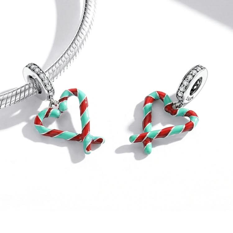 S925 Sterling Silver Heart Candy Cane Pendant DIY Bracelet Necklace Accessories