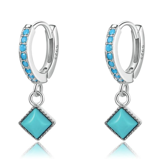 S925 Sterling Silver Rhombus Turquoise Women Earrings Reluova