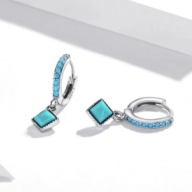 S925 Sterling Silver Rhombus Turquoise Women Earrings Reluova