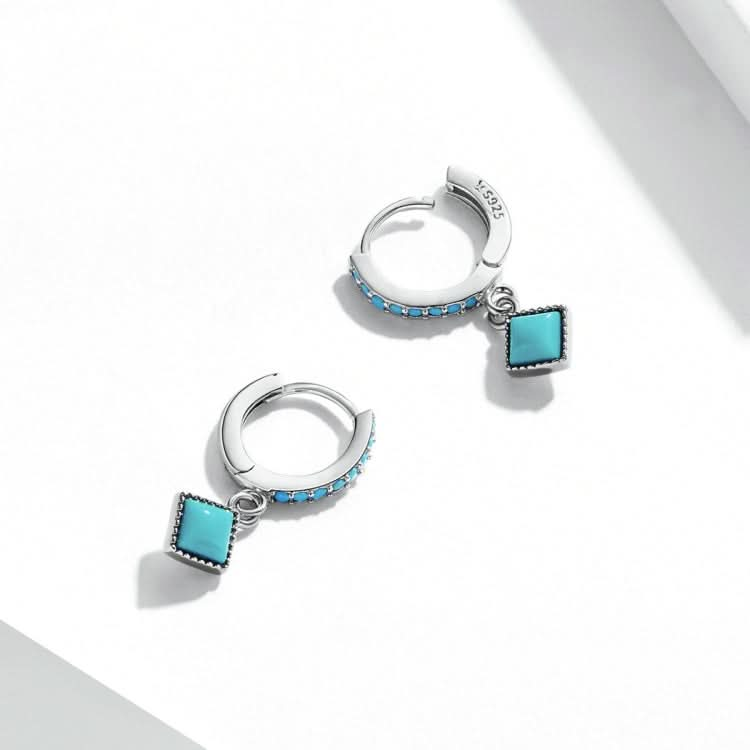 S925 Sterling Silver Rhombus Turquoise Women Earrings Reluova