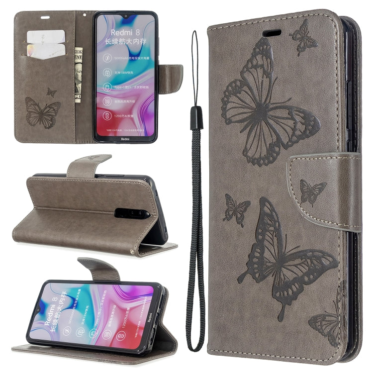 Embossing Two Butterflies Pattern Horizontal Flip PU Leather Case with Holder & Card Slot & Wallet & Lanyard