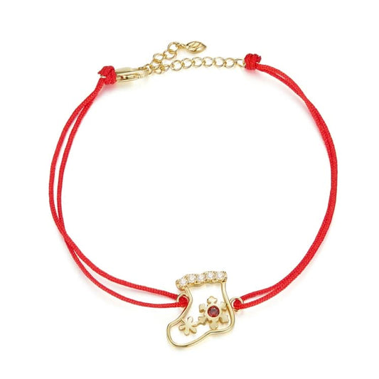 S925 Sterling Silver Christmas Socks Red Rope Bracelet Women Jewelry Reluova