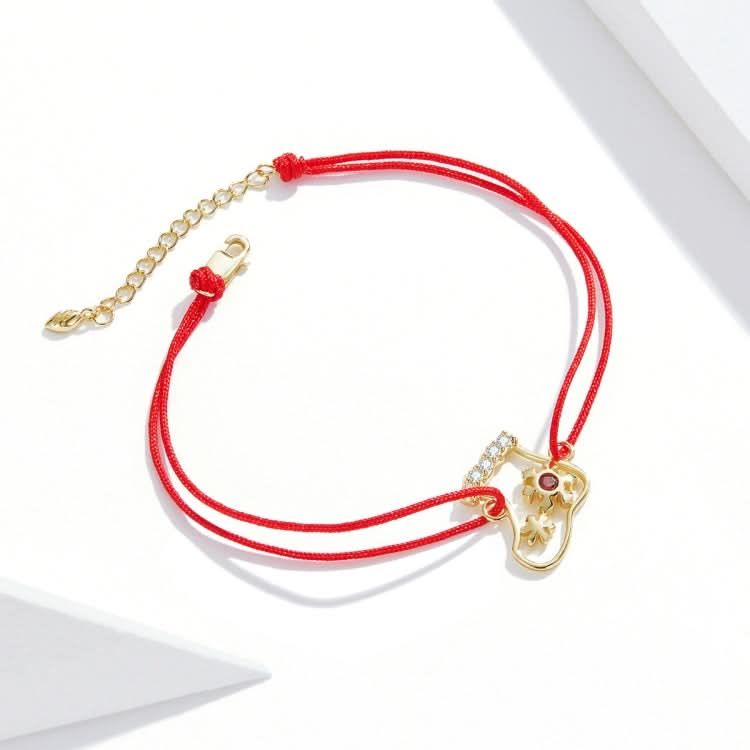 S925 Sterling Silver Christmas Socks Red Rope Bracelet Women Jewelry Reluova