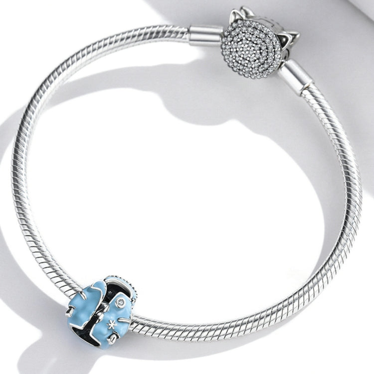 S925 Sterling Silver Sky Blue Down Jacket Beads DIY Bracelet Necklace Accessories