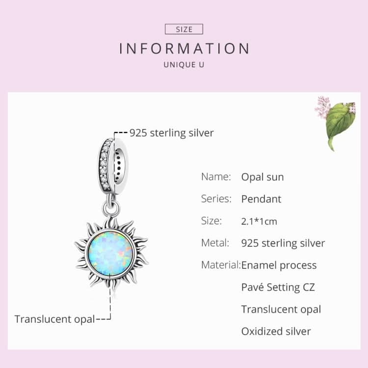 S925 Sterling Silver Opal Little Sun Pendant DIY Bracelet Necklace Accessories