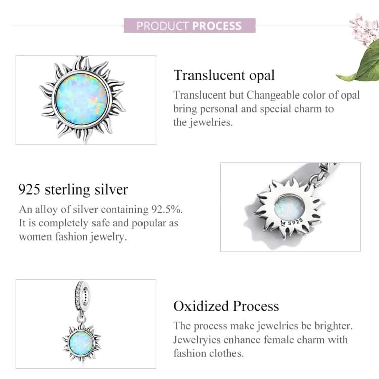 S925 Sterling Silver Opal Little Sun Pendant DIY Bracelet Necklace Accessories