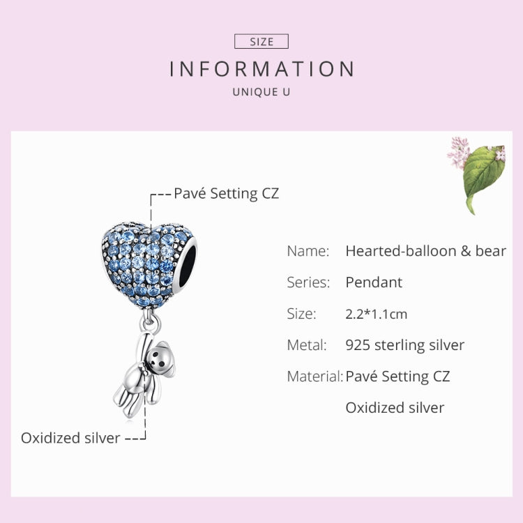 S925 Sterling Silver Heart Balloon Bear Pendant DIY Bracelet Necklace Accessories