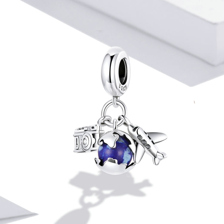 S925 Sterling Silver Blue Zircon Aircraft Camera Pendant DIY Bracelet Necklace Accessories