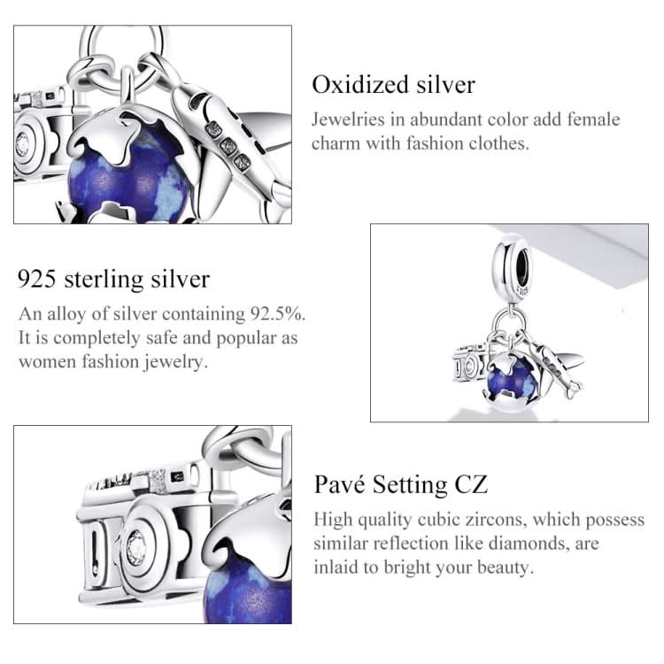 S925 Sterling Silver Blue Zircon Aircraft Camera Pendant DIY Bracelet Necklace Accessories Reluova