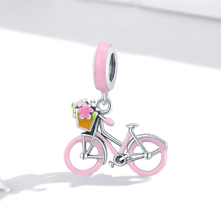 S925 Sterling Silver Pink Bicycle Pendant DIY Bracelet Necklace Accessories