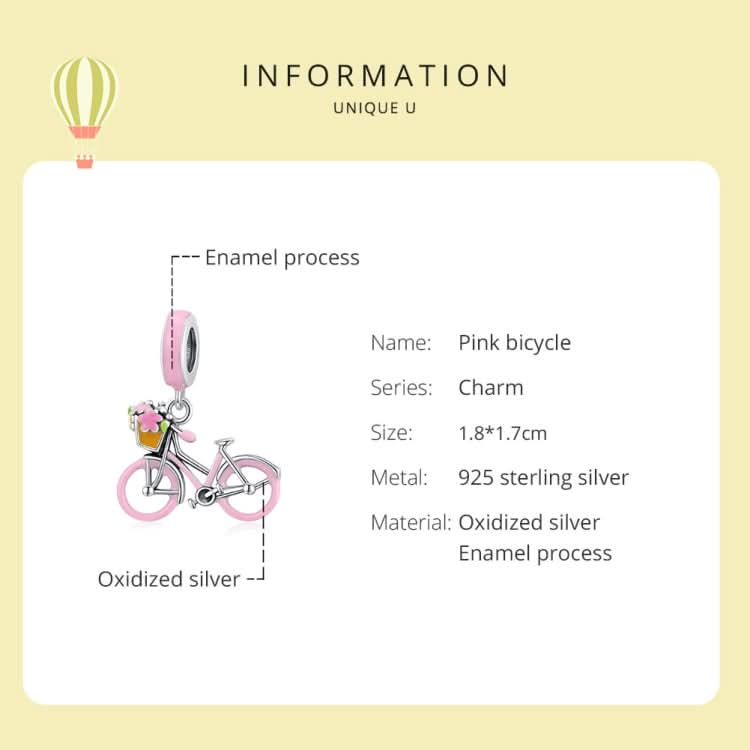 S925 Sterling Silver Pink Bicycle Pendant DIY Bracelet Necklace Accessories