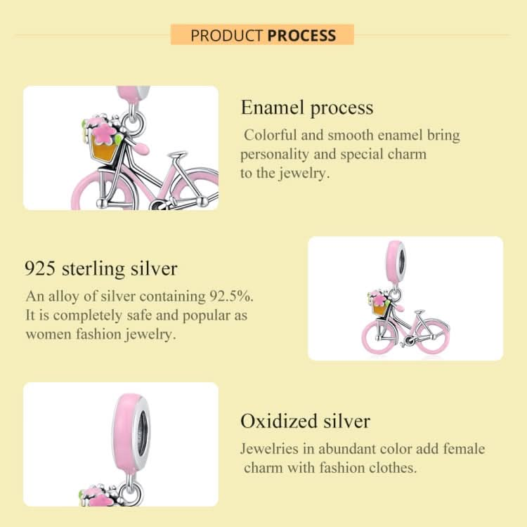 S925 Sterling Silver Pink Bicycle Pendant DIY Bracelet Necklace Accessories