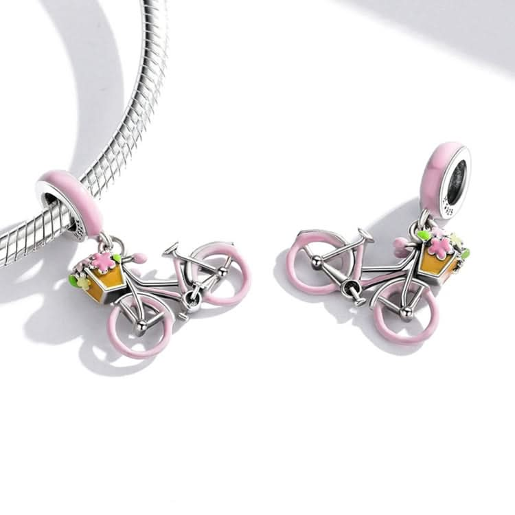 S925 Sterling Silver Pink Bicycle Pendant DIY Bracelet Necklace Accessories Reluova