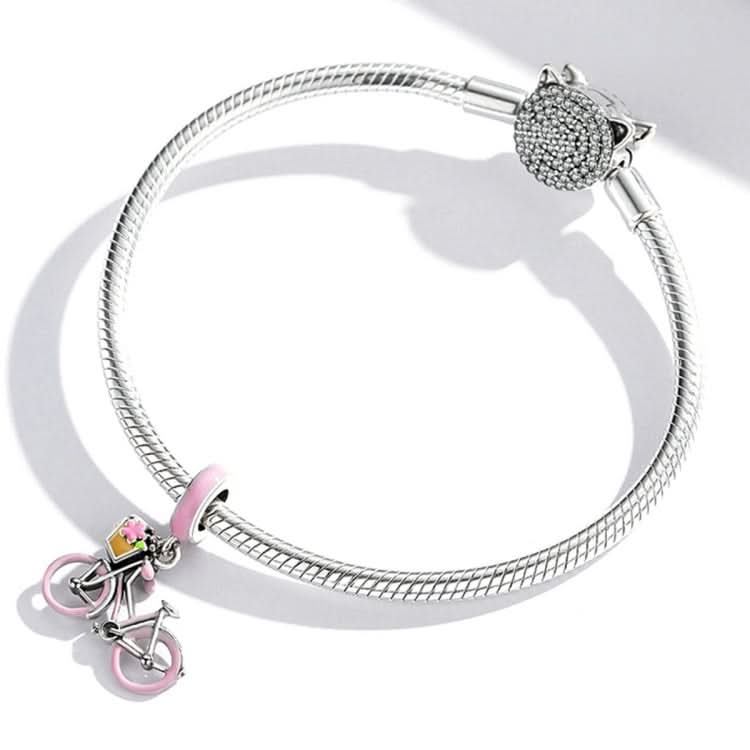 S925 Sterling Silver Pink Bicycle Pendant DIY Bracelet Necklace Accessories