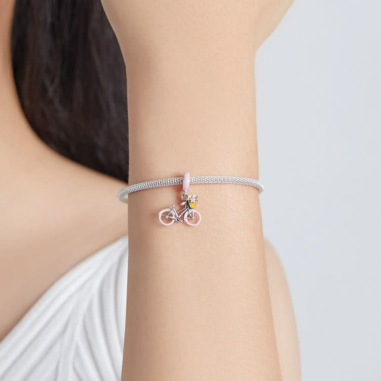 S925 Sterling Silver Pink Bicycle Pendant DIY Bracelet Necklace Accessories