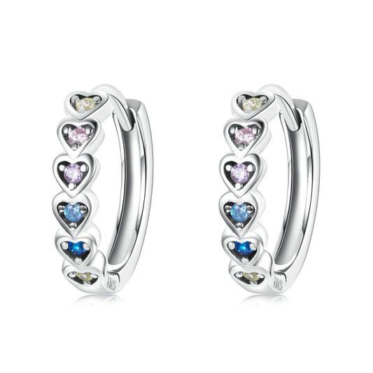 S925 Sterling Silver Rainbow Heart Ear Buckle Women Earrings