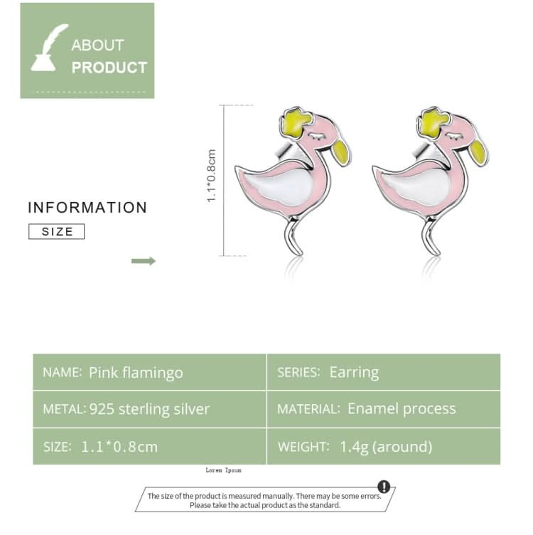 S925 Sterling Silver Fashion Pink Flamingo Ear Studs Women Earrings Reluova