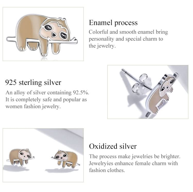 S925 Sterling Silver Cute Sloth Ear Studs Women Earrings Reluova