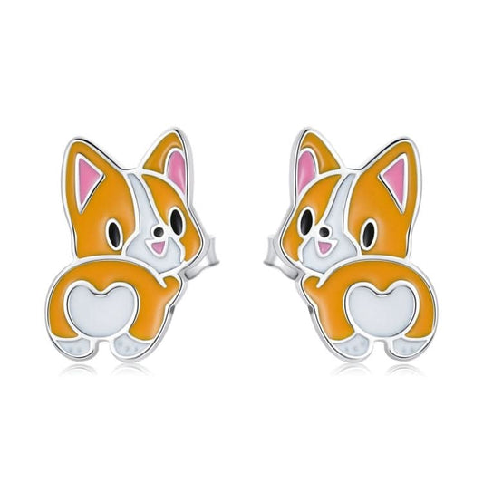 S925 Sterling Silver Cute Corgi Ear Studs Women Earrings Reluova