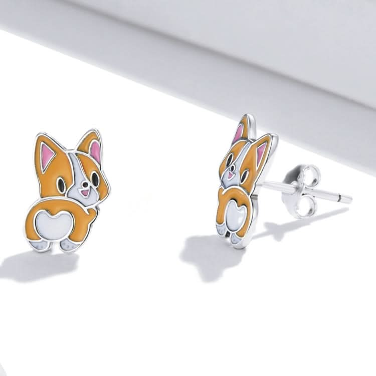 S925 Sterling Silver Cute Corgi Ear Studs Women Earrings Reluova