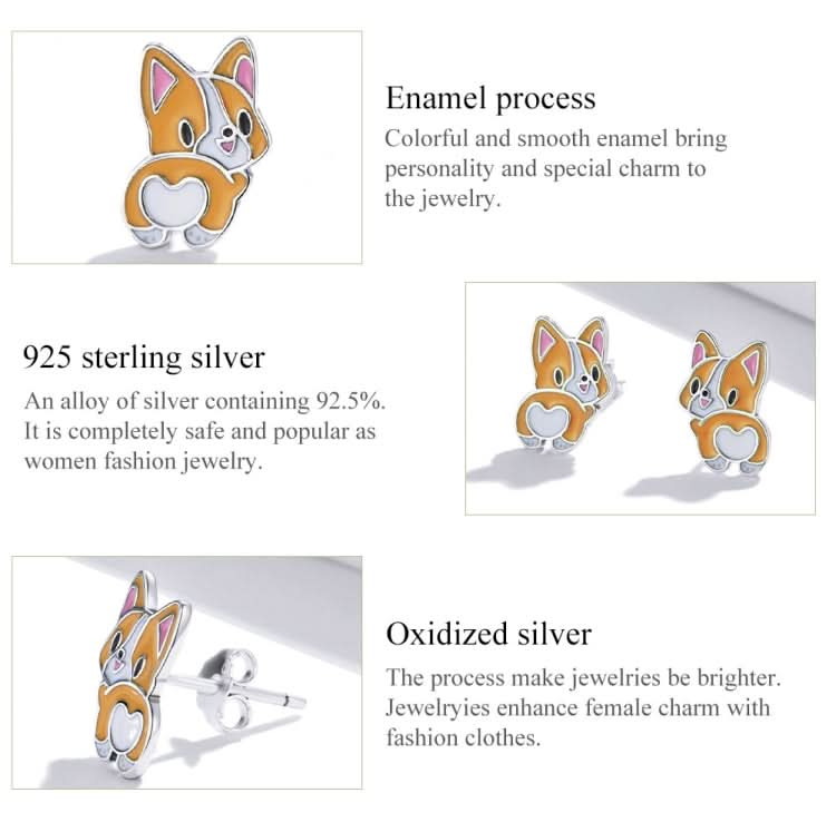 S925 Sterling Silver Cute Corgi Ear Studs Women Earrings Reluova