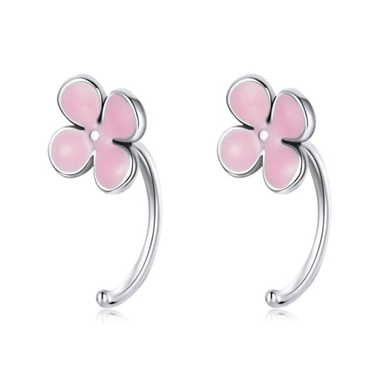 S925 Sterling Silver Pink Flowers Ear Studs Women Earrings Reluova