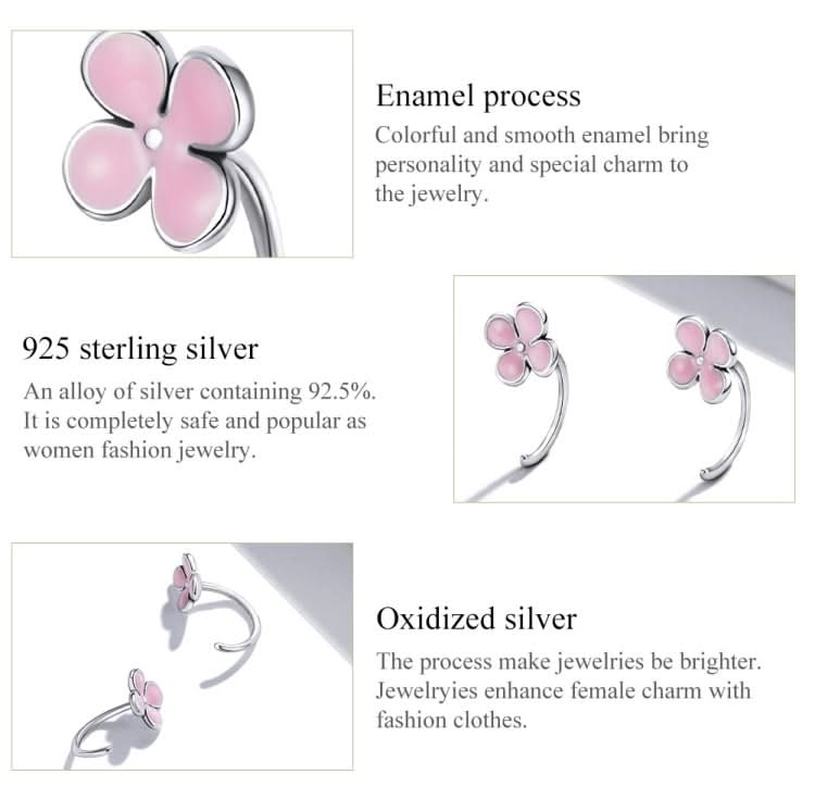 S925 Sterling Silver Pink Flowers Ear Studs Women Earrings Reluova