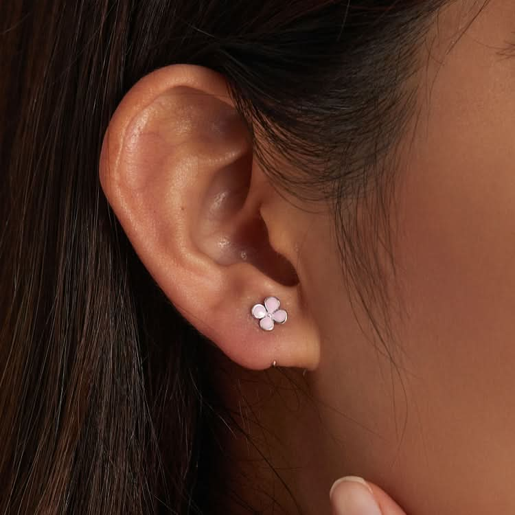 S925 Sterling Silver Pink Flowers Ear Studs Women Earrings Reluova