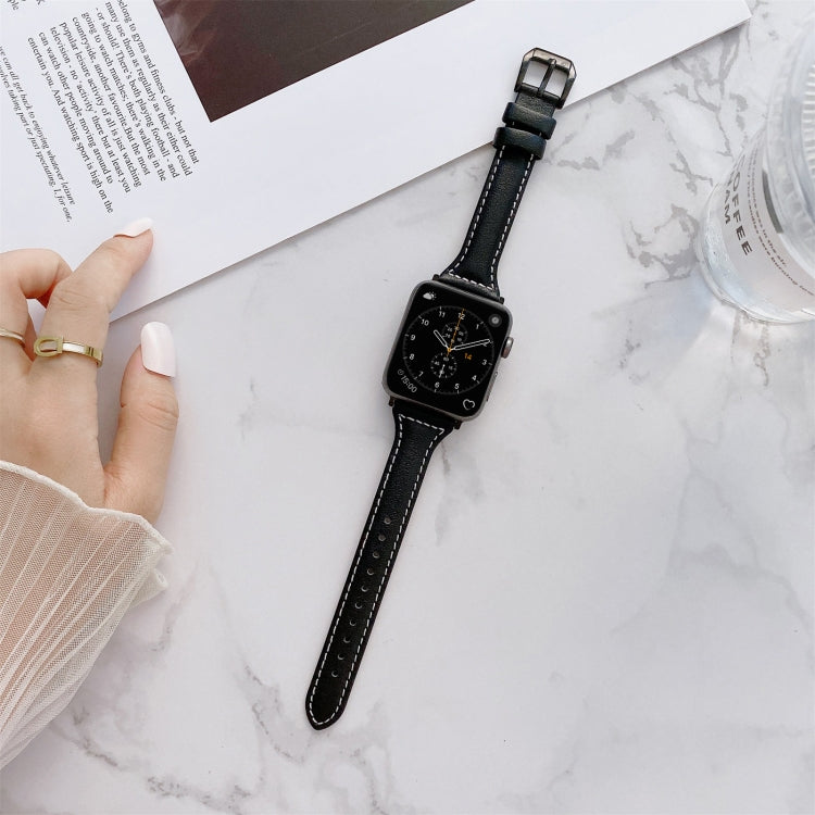 Sewing Plain Weave Small Waist Leather Replacement Strap Watchband For Apple Watch Series