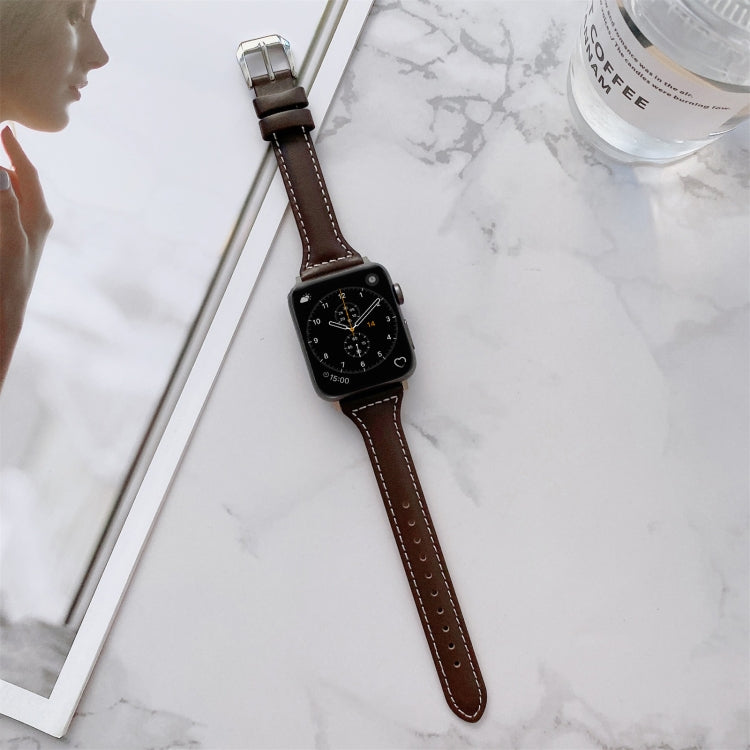 Sewing Plain Weave Small Waist Leather Replacement Strap Watchband For Apple Watch Series