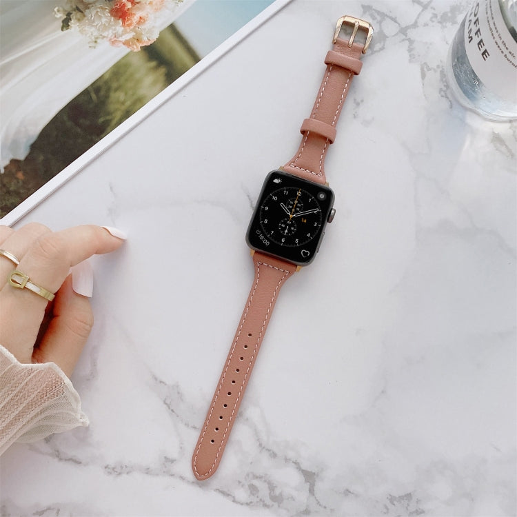 Sewing Plain Weave Small Waist Leather Replacement Strap Watchband For Apple Watch Series