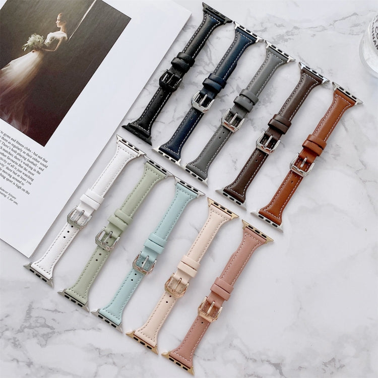 Sewing Plain Weave Small Waist Leather Replacement Strap Watchband For Apple Watch Series