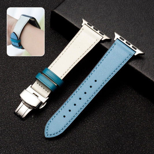 Butterfly Clasp Business Top Layer Cowhide Leather Strap Watchband