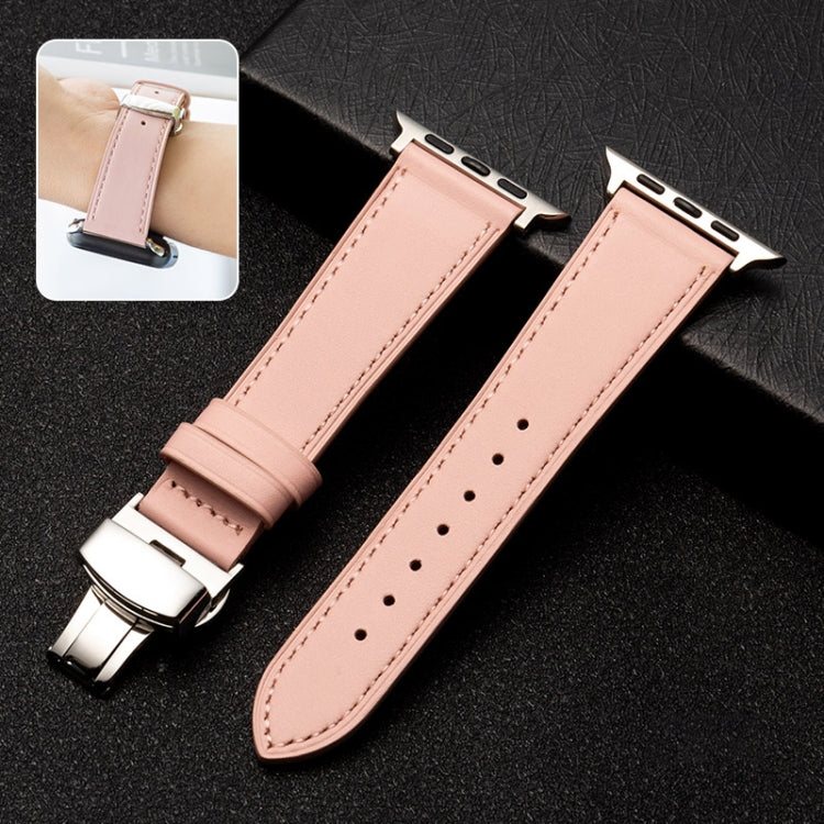 Butterfly Clasp Business Top Layer Cowhide Leather Strap Watchband