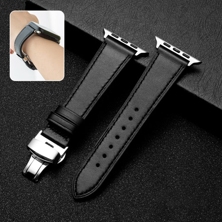 Butterfly Clasp Business Top Layer Cowhide Leather Strap Watchband