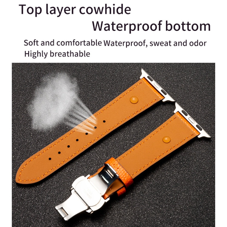 Butterfly Clasp Business Top Layer Cowhide Leather Strap Watchband