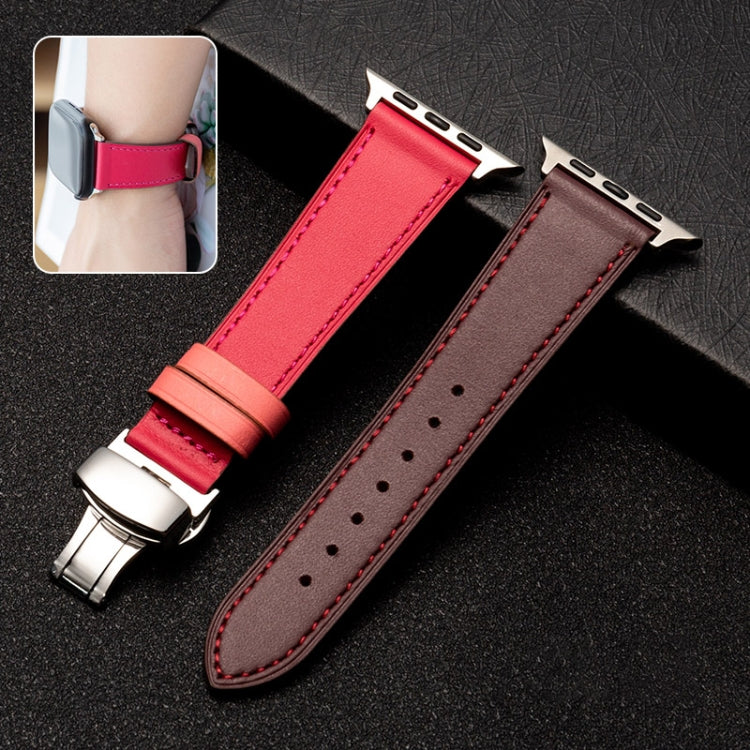 Butterfly Clasp Business Top Layer Cowhide Leather Strap Watchband