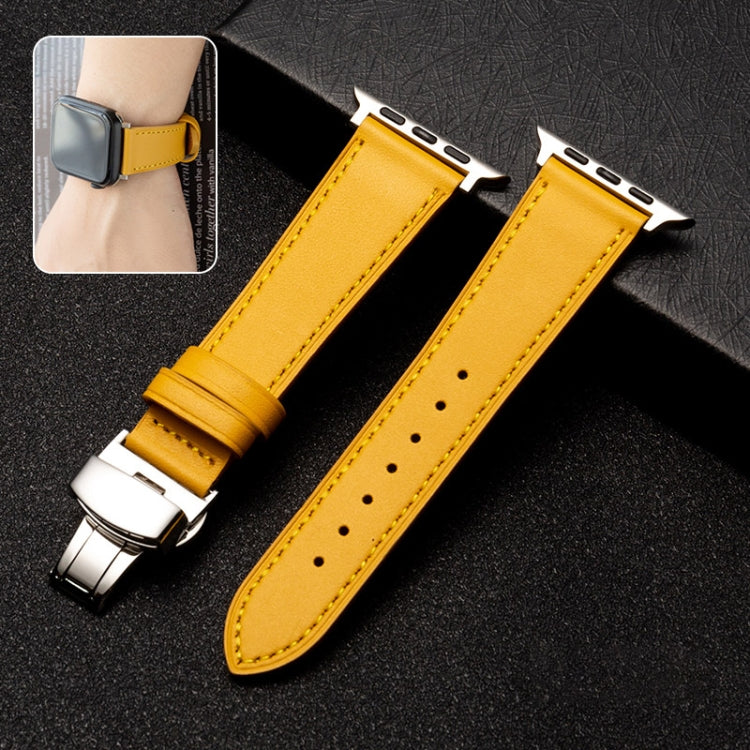 Butterfly Clasp Business Top Layer Cowhide Leather Strap Watchband