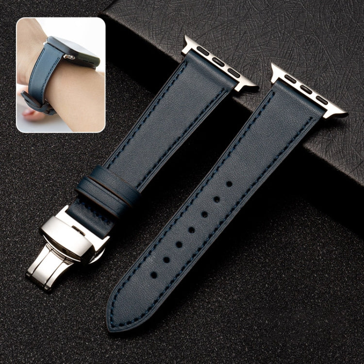 Butterfly Clasp Business Top Layer Cowhide Leather Strap Watchband